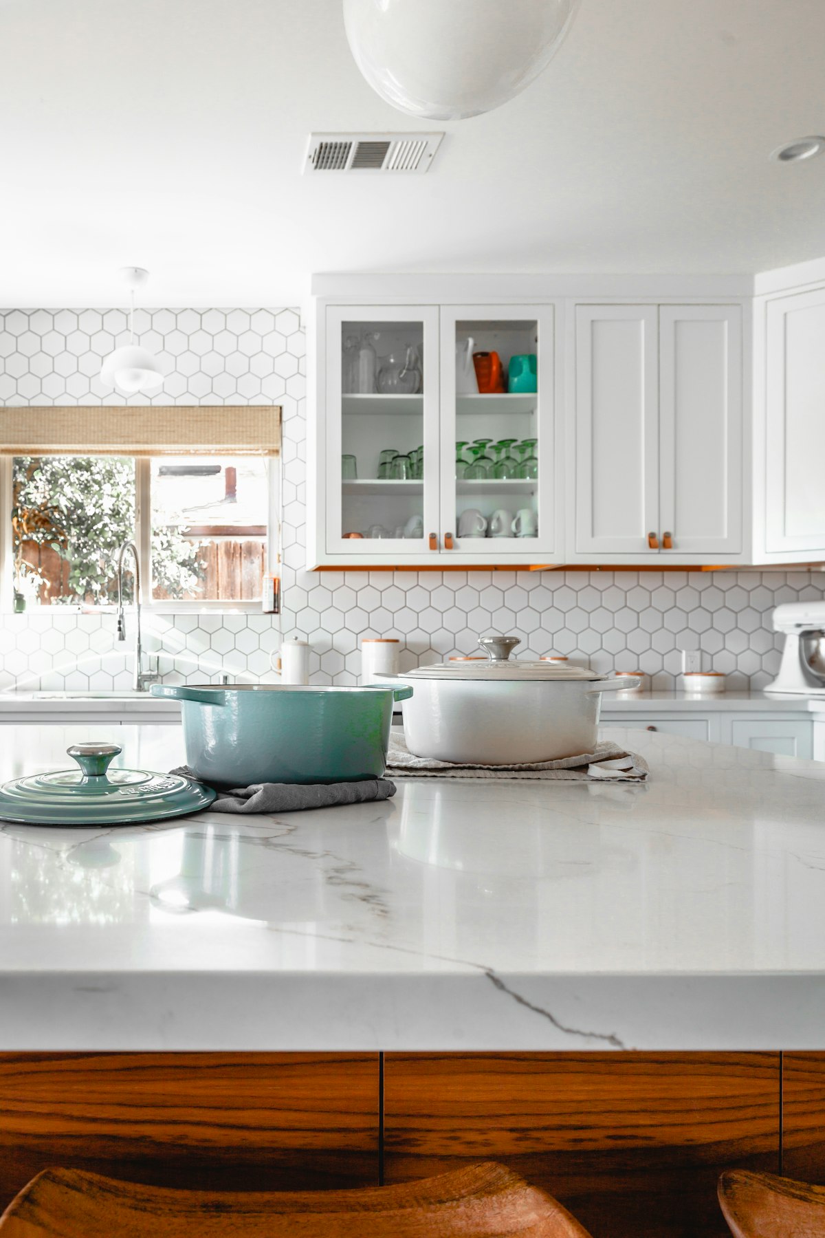 Remodeled kitchen with marble island